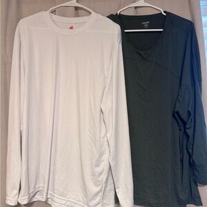 Women's White and Dark Green Long Sleeve Shirts